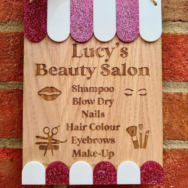 Personalised Wooden Children's Beauty Salon Role Play Sign - Montessori - image 1
