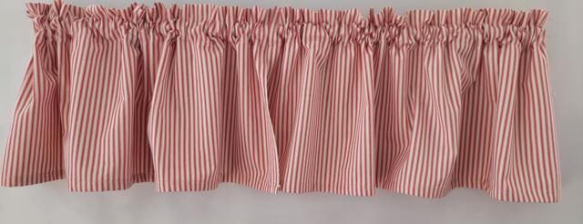 Red & Cream Ticking Stripe Valance Cotton Window Decor - image 1