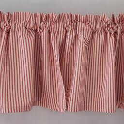 Red & Cream Ticking Stripe Valance Cotton Window Decor - thumbnail 2