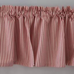 Red & Cream Ticking Stripe Valance Cotton Window Decor - thumbnail 3