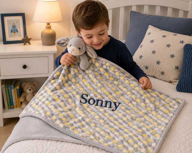 Personalised Cubbies Bunny Baby Blanket, Embroidered, , Personalized Baby Gift, Grey - image 1