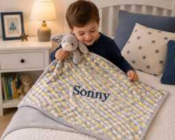 Personalised Cubbies Bunny Baby Blanket, Embroidered, , Personalized Baby Gift, Grey - thumbnail 1