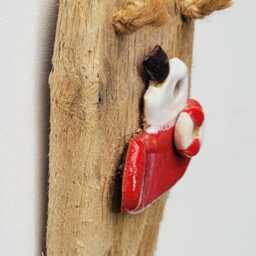 Character Nautical Dorset Driftwood & Red Ceramic Fishing Boat Wall Hanging Plaque Shabby Chic - thumbnail 4
