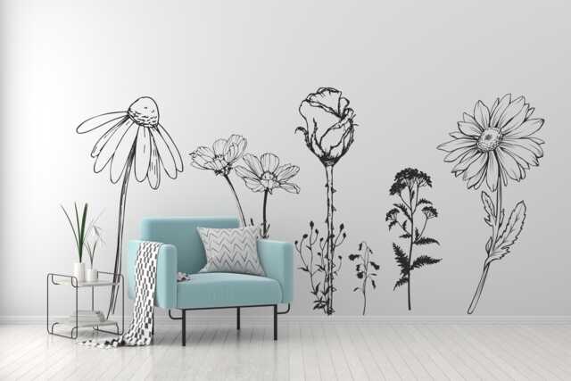 Large Hand-Drawn Wildflower Wall Decals - British Botanical Vinyl Stickers For Hallways, Bedrooms & Living Spaces - image 1