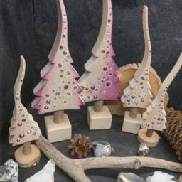 Pink Bouquet On Pearl White, Joy Tree With Mosaic, A Glittering, Hand-Painted Christmas Tree, Floral, Gentle, Noble, in 3 Sizes - Selection - thumbnail 2