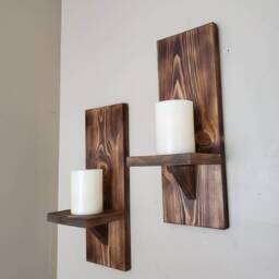 Handmade Wood Wall Sconces, Farmhouse Plant Shelf, Set Of Two - thumbnail 2