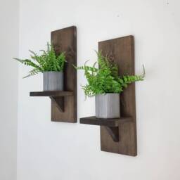 Handmade Wood Wall Sconces, Farmhouse Plant Shelf, Set Of Two - thumbnail 3