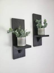Handmade Wood Wall Sconces, Farmhouse Plant Shelf, Set Of Two - thumbnail 1