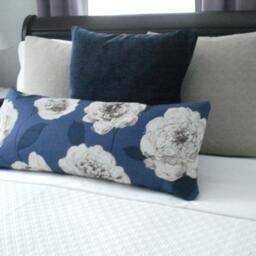Navy Floral Pillow Cover - Modern Cream & Brown Flowers, Both Sides - thumbnail 2