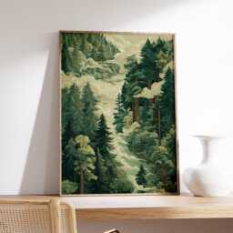 Forest Fog Poster - Misty Pine Trees Wall Art Green Woodland Landscape Print - thumbnail 2