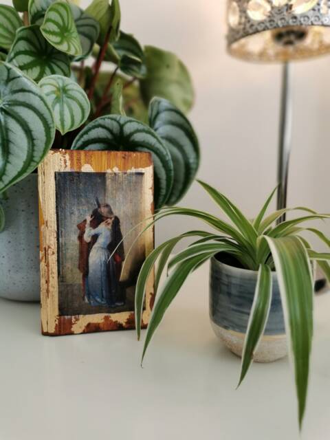 The Kiss By Hayez Gold Gilded Oak Wood Wall Art - image 1