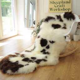 100% British Jacob Undyed Rare Breed Sheepskin Double Rug - Handmade in Somerset - thumbnail 2