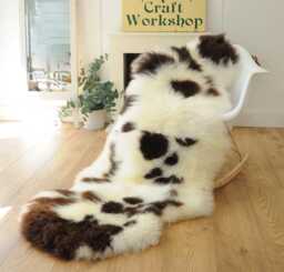 100% British Jacob Undyed Rare Breed Sheepskin Double Rug - Handmade in Somerset - thumbnail 1