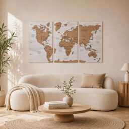 Personalized Wooden World Map With Pins, Push Pin Travel Tracker, 3 Piece Wall Art - thumbnail 4