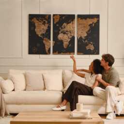 Personalized Wooden World Map With Pins, Push Pin Travel Tracker, 3 Piece Wall Art - thumbnail 3
