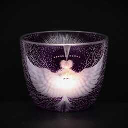 Lantern Tealight Holder Angel Sun Deep Cut Engraving Mouth Blown Hand Engraved - thumbnail 2