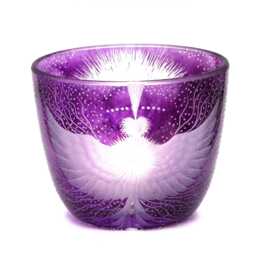 Lantern Tealight Holder Angel Sun Deep Cut Engraving Mouth Blown Hand Engraved - thumbnail 1