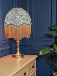 Handcrafted William Morris Snakeshead Fabric Dome Lampshade Slate Braid, Gold Fringe, Bespoke British Handmade
