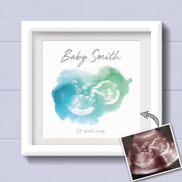 Baby Shower Gift For Mum To Be. Present From The Bump. Pregnancy Keepsake. Personalised Scan Square Print - image 1