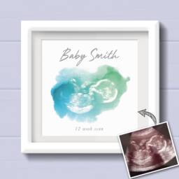 Baby Shower Gift For Mum To Be. Present From The Bump. Pregnancy Keepsake. Personalised Scan Square Print - thumbnail 1