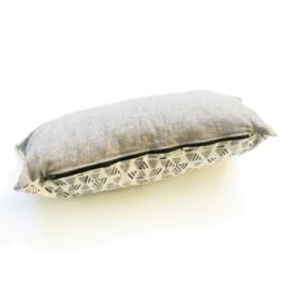 Grey Triangle Pattern Lumbar Pillow Sham-Hand Block Printed - 12x24 Cotton Throw Cover - thumbnail 3