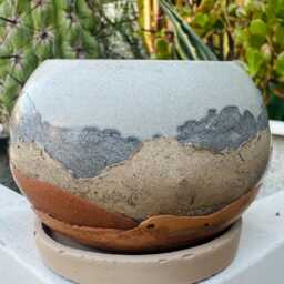 Handmade Desert Concrete Plant Pot Small Orb Planter With Saucer - thumbnail 2