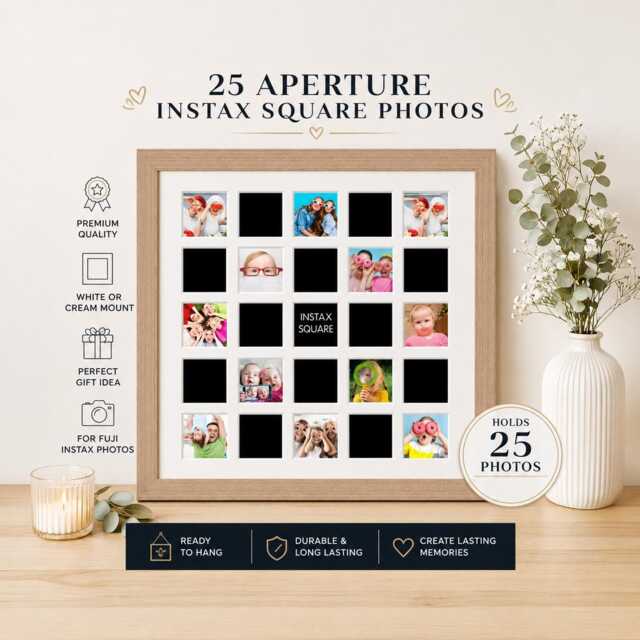 Instax Multi Photo Collage Frame in Oak Veneer - Holds 25 Square Photos - image 1