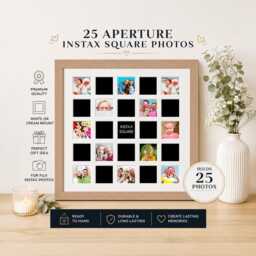 Instax Multi Photo Collage Frame in Oak Veneer - Holds 25 Square Photos