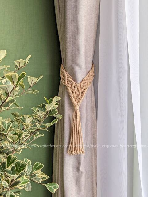 Macrame Curtain Tie Backs, Scandinavian Decor, Gifts, Window Accessories, Drapery Holdback, Boho Baks, Farmhouse Decor C19 - image 1