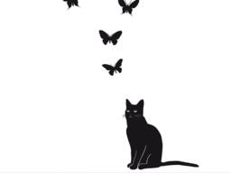 Cat Wall Decal With 6 Butterfly Stickers Available in Different Colors For Kids Room Decor Or Girl Nursery Art Cute Animals