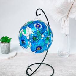 Hand Painted Blue Pansy Glass Tealight Holder With Stand - thumbnail 2