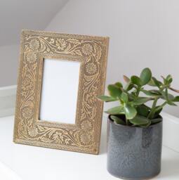 Ornamental Brass Photo Frame 4x6/Luxury With Antique Gold Colour Finish Wedding Gift Fathers Day Gift