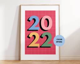 Girls Retro Birth Year Print - Wall Art Bedroom Prints Checkerboard Personalised Playroom Nursery Pink Purple- Gift Baby - thumbnail 1