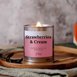 strawberry & Cream Wood Wick Candle, Fruity Scent, Crackling