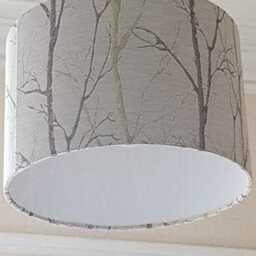 Naturelle Burley Silver Birch Grey Ceiling Pendant Or Table Drum Lampshade, Nature Theme Leaf - thumbnail 4