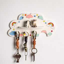 Custom Whimsical Cloud Rainbow Pet Portrait Key Holder Wall Hook Hand Painted Personalized 3D Dog Cat Sculpture Bonded Pair Leash Hanger - thumbnail 3