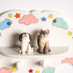 Custom Whimsical Cloud Rainbow Pet Portrait Key Holder Wall Hook Hand Painted Personalized 3D Dog Cat Sculpture Bonded Pair Leash Hanger - thumbnail 4