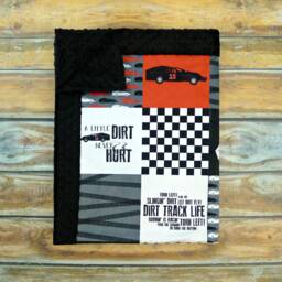Personalized Minky Blanket - Red Race Car Faux Patchwork Dirt Track Racing Baby - thumbnail 2