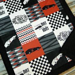 Personalized Minky Blanket - Red Race Car Faux Patchwork Dirt Track Racing Baby