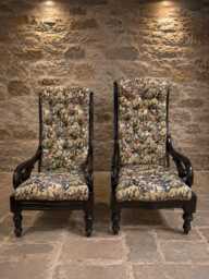Antique Victorian Armchairs - Deep Buttoned Scroll Arm Fireside Seating - thumbnail 1