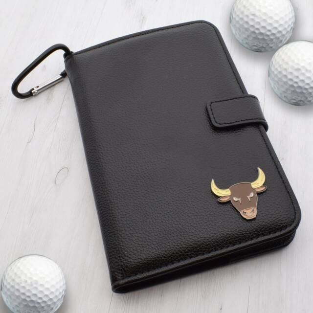 Bulls Head Design - Personalised Leatherette Golf Organiser Complete With Divot Repairer, Marker, Tees, Scorecard & Pencils - image 1