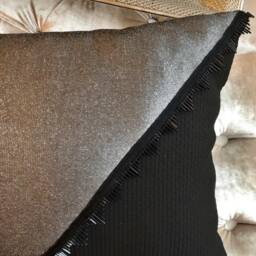 Gray Shiny Fabric & Black Faux Leather Clutch Design Decorative Pillow Cover With Details, Home Decor, Living Room, Gifts For Her - thumbnail 2