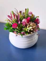 Faux Succulent Centerpiece Small Pink Foliage Ceramic Bowl, Luxury Home Decor Planter
