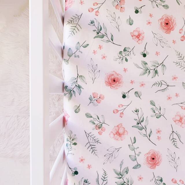 Baby Girl Cot-Bed-Fitted-Sheet-100% Cotton, Flowers , Garden Nursery 60 X 120 cm 70 140 cm, Space Saver - image 1