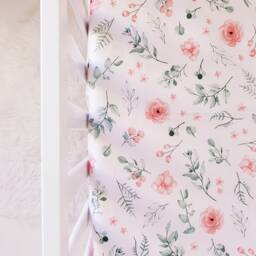 Baby Girl Cot-Bed-Fitted-Sheet-100% Cotton, Flowers , Garden Nursery 60 X 120 cm 70 140 cm, Space Saver - thumbnail 1