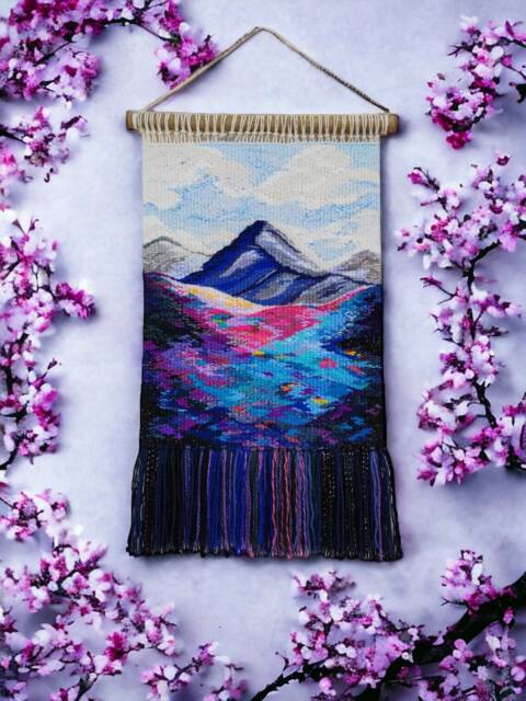 Woven Mountain Tapestry Wall Hanging Colorful Fiber Art Decor - image 1