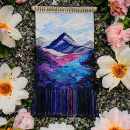 Woven Mountain Tapestry Wall Hanging Colorful Fiber Art Decor - thumbnail 3