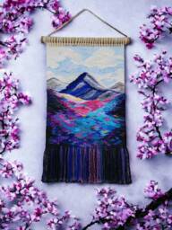 Woven Mountain Tapestry Wall Hanging Colorful Fiber Art Decor - thumbnail 1