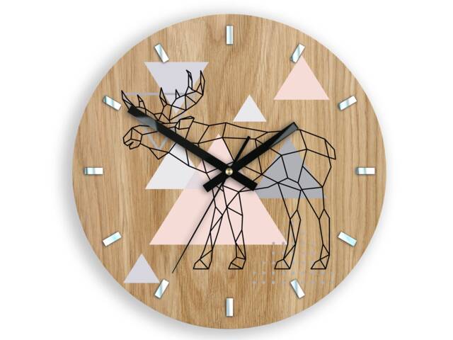Large Wall Clock in Scandinavian Style, Geometric Moose 33 cm/13, 19 Readable Silent With A Mirror, Unique - image 1