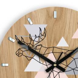 Large Wall Clock in Scandinavian Style, Geometric Moose 33 cm/13, 19 Readable Silent With A Mirror, Unique - thumbnail 2